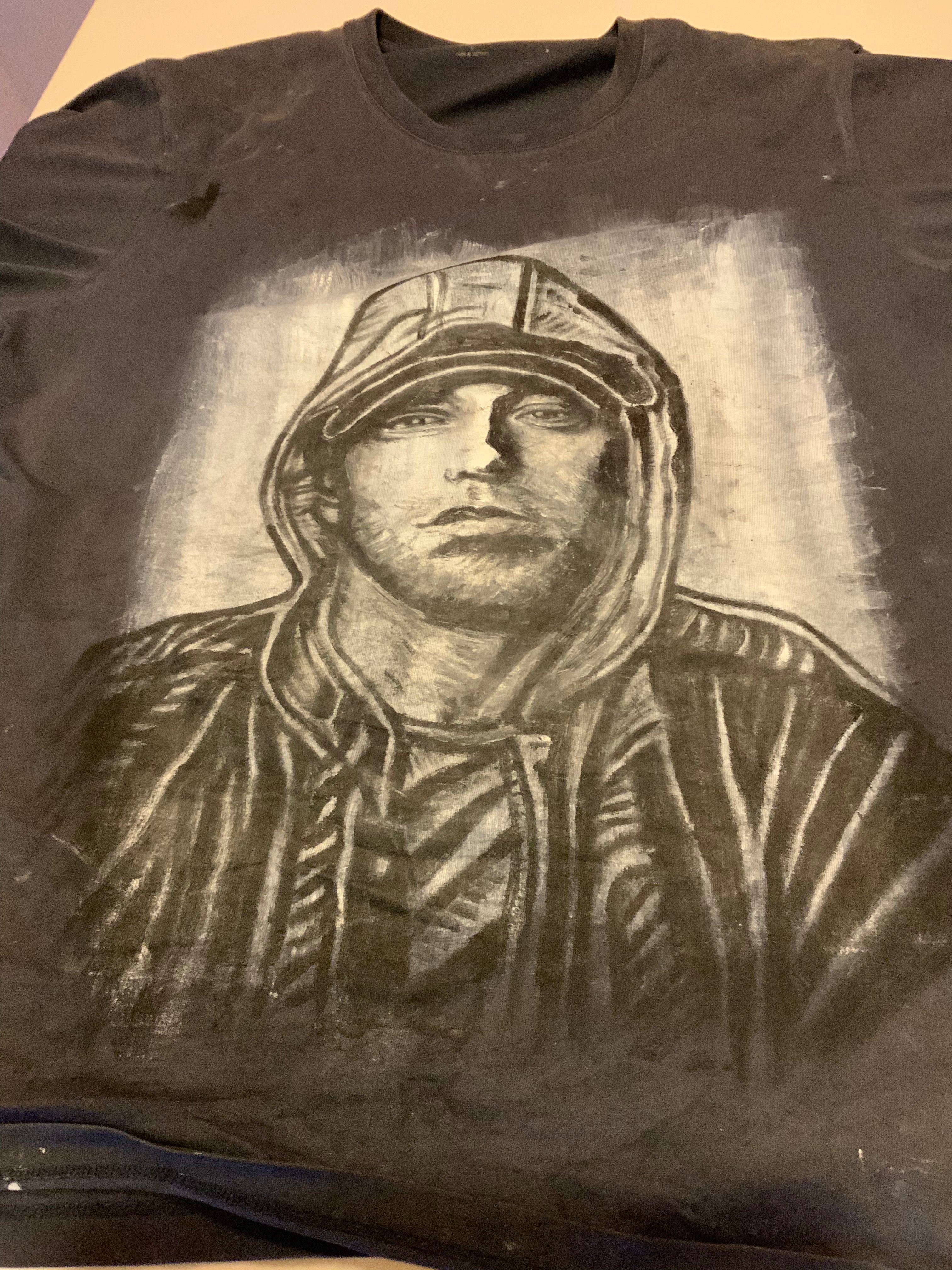 Eminem Hand-Painted Oil Portrait Shirt — by Clara Veiga