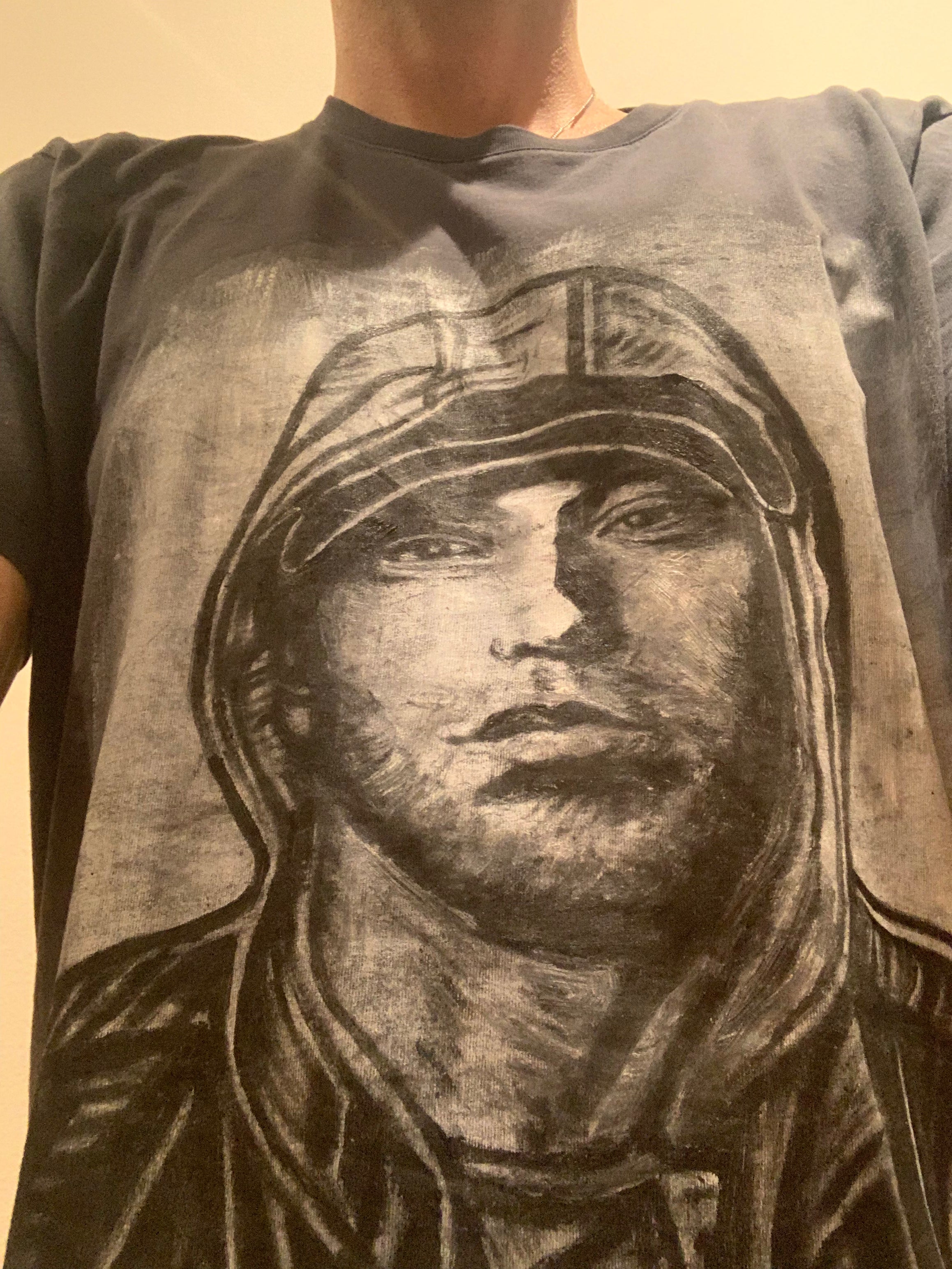 Eminem Hand-Painted Oil Portrait Shirt — by Clara Veiga