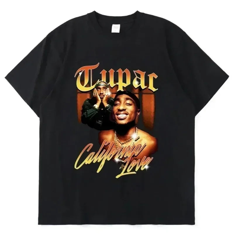 Women T-shirt Rapper Tupac Tops Hip Hop Streetwear Graphic T Shirts Oversized Short Sleeves Tee Men T Shirt