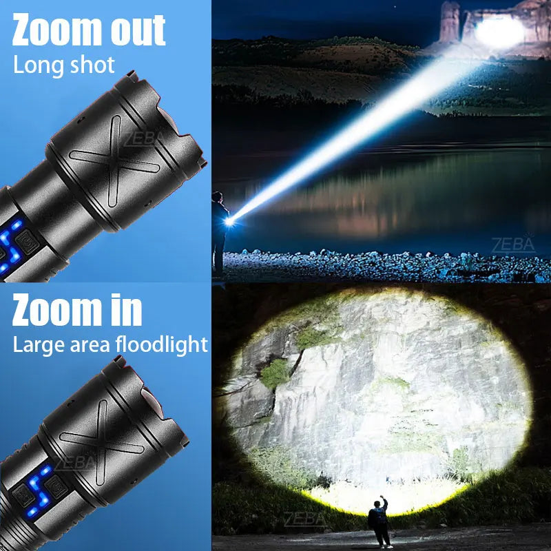 2025 New 15000mAh High Power White Laser Flashlights 1000000LM Ultra Powerful Flashlight Rechargeable Lantern Outdoor Camp Torch