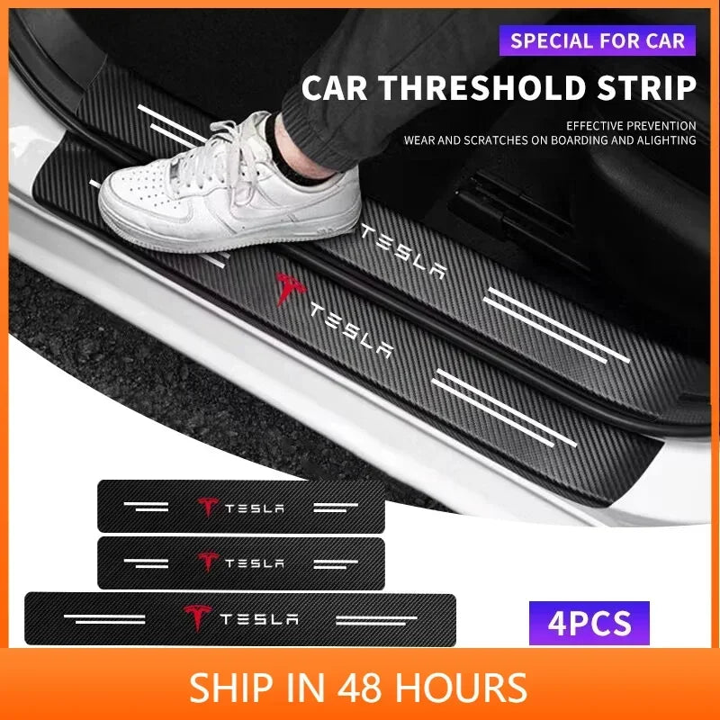 4pcs Carbon Fiber Car Threshold Protection Sticker Auto Trunk Anti Scratch Decal For Tesla Model 3 Model S X Y Roadster SpaceX