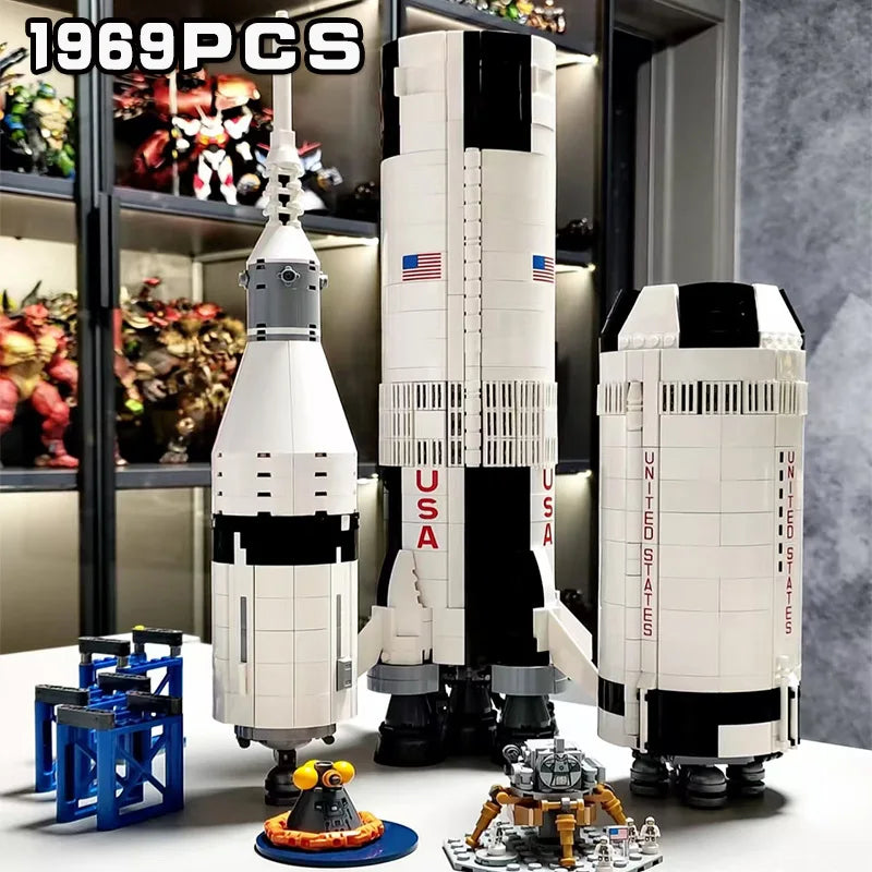 Classic Model The Apollo Saturn V Launch Vehicle Rocket And Launch Pad Fit 21309 92176 Building Blocks Kid Education Toys Gifts