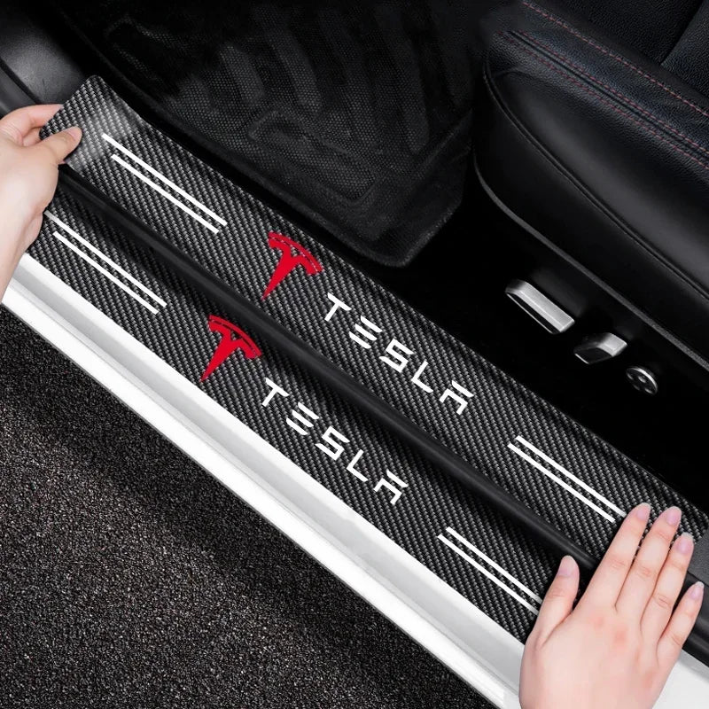 4pcs Carbon Fiber Car Threshold Protection Sticker Auto Trunk Anti Scratch Decal For Tesla Model 3 Model S X Y Roadster SpaceX