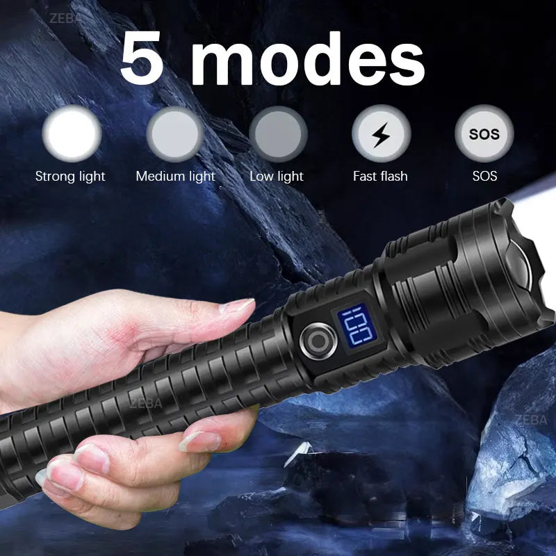 2025New 12000mAh White Laser Flashlights 1000000LM Ultra Powerful Flashlight Zoom USB Rechargeable Lantern Outdoor Camping Torch