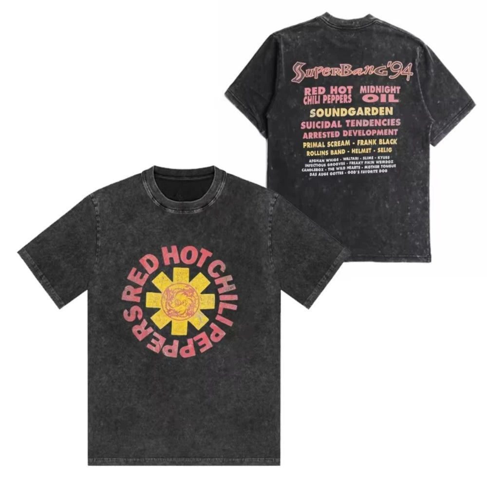 Red Hot Chili Peppers Band Vintage Washed Cotton T Shirt Men Women Hip Hop Trend Tee Short Sleeve Summer Oversized T-shirts Tops