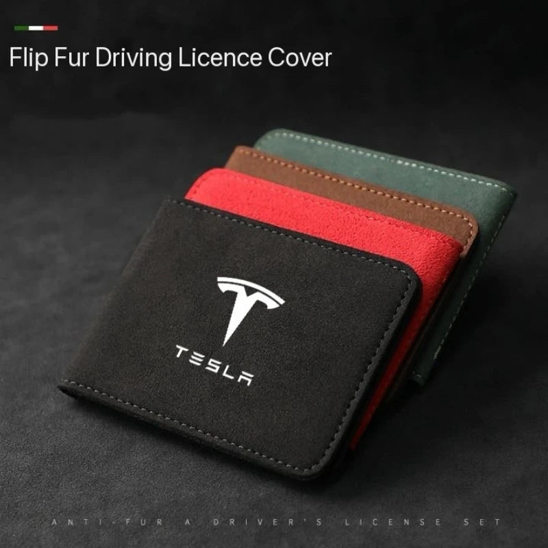 Driver License Holder Suede Leather Card Bag For Tesla Model 3 Model S Model X Y SpaceX Driving Documents Passport Card Wallet