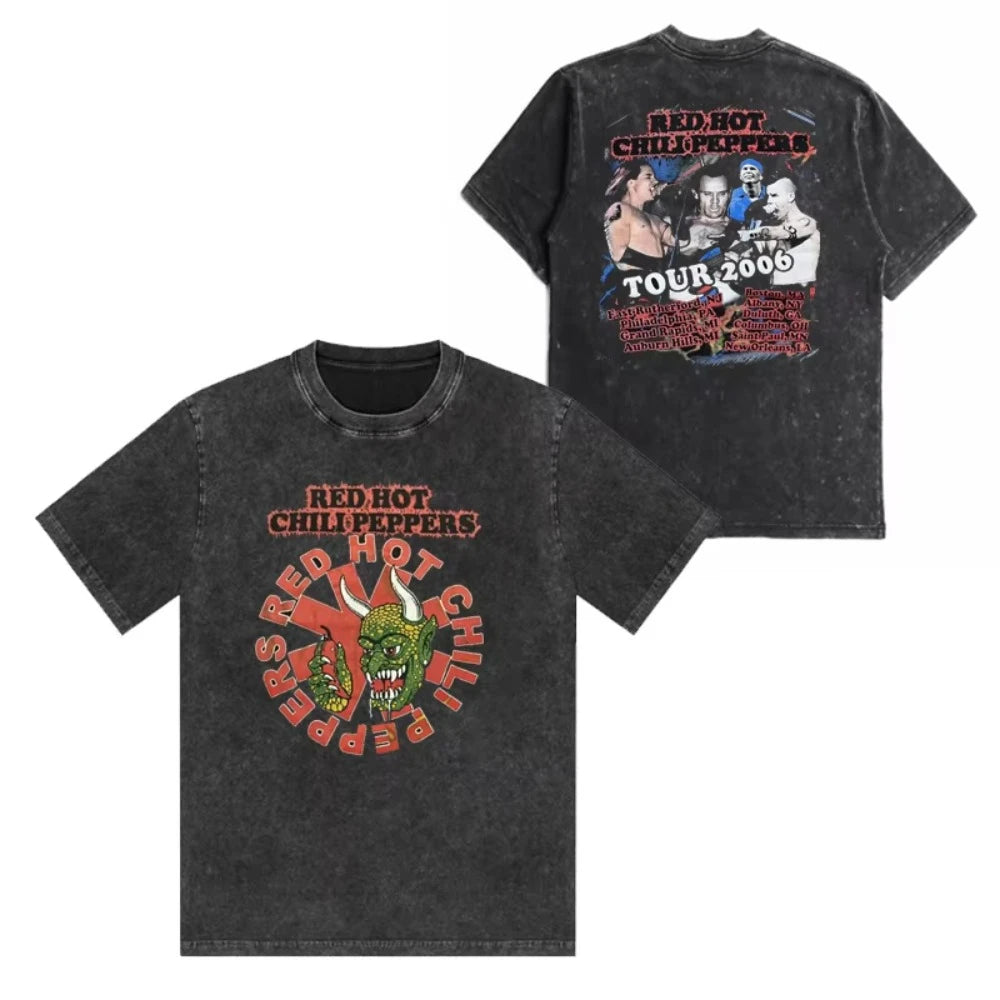 Red Hot Chili Peppers Band Vintage Washed Cotton T Shirt Men Women Hip Hop Trend Tee Short Sleeve Summer Oversized T-shirts Tops