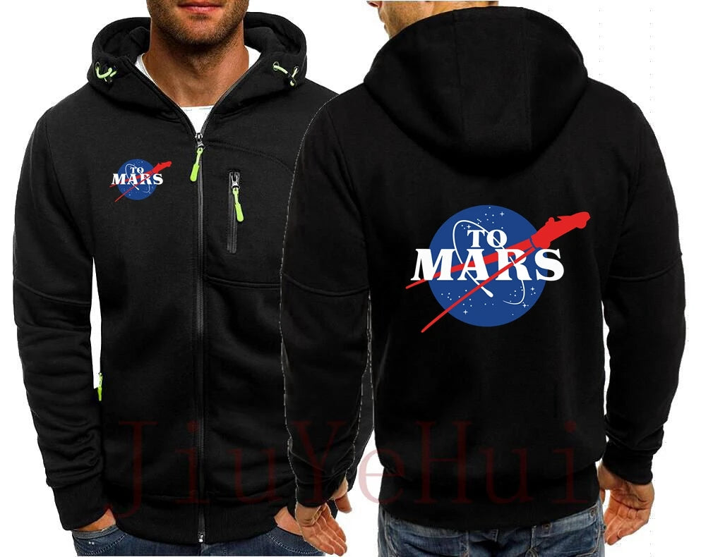 Mars SpaceX Black Zipper Sweatshirts Space X Logo Hoodies Men's Popular Boyfriend's Jacket Mens Clothing Outerwear NASAS Hooded