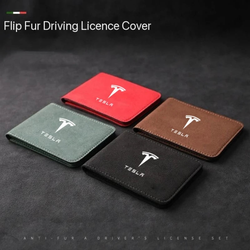 Driver License Holder Suede Leather Card Bag For Tesla Model 3 Model S Model X Y SpaceX Driving Documents Passport Card Wallet