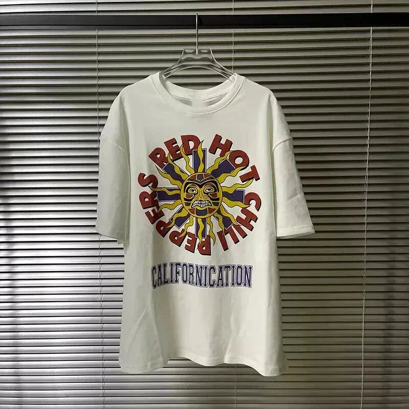 Red Hot Chili Peppers Californication Mens White T-shirt American Oversized Short-sleeved Men Women Street Hip-hop Rock Top