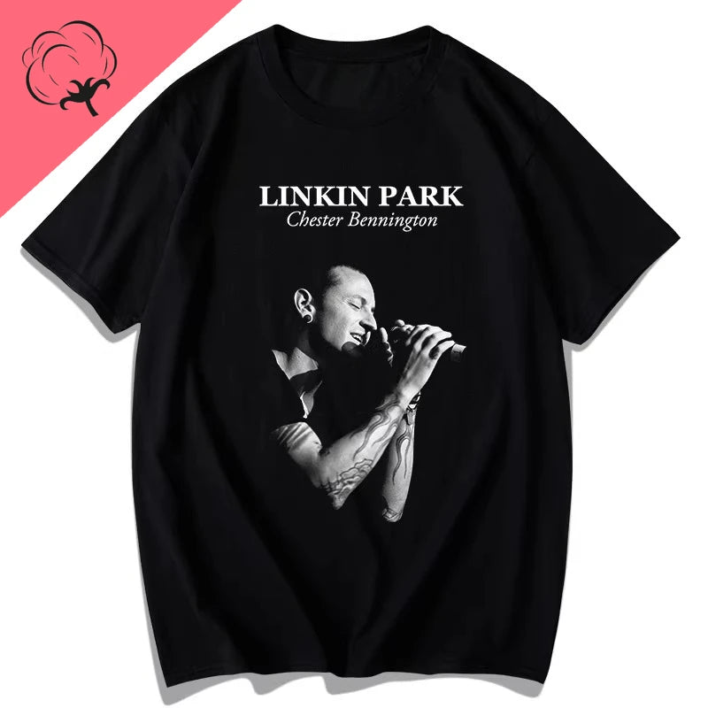 Red Korean Linkin Park Short-sleeved T-shirts for Men and Women Linkin Park European and American Music Rock Band Ropa Hombre