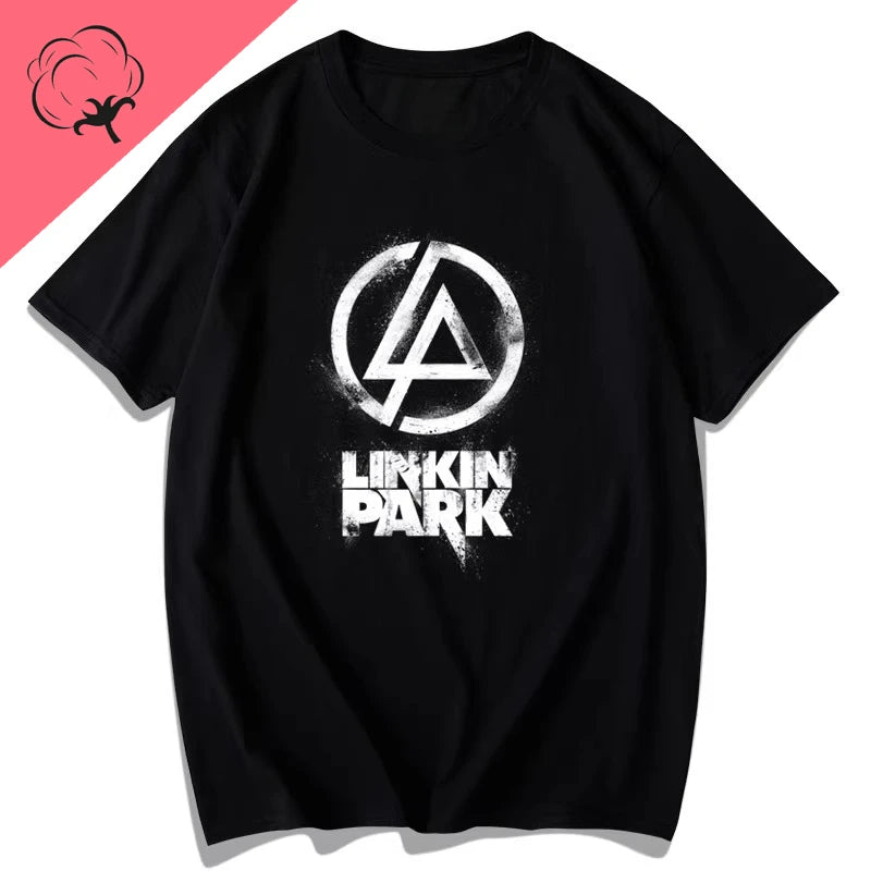 Red Korean Linkin Park Short-sleeved T-shirts for Men and Women Linkin Park European and American Music Rock Band Ropa Hombre