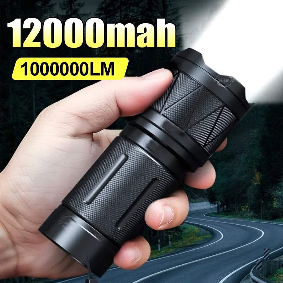 Upgrade 1000000LM Powerful Led Flashlights Rechargeable 600W Flashlights High Power Zoom Torch Long Range 3500m Tactical Lantren