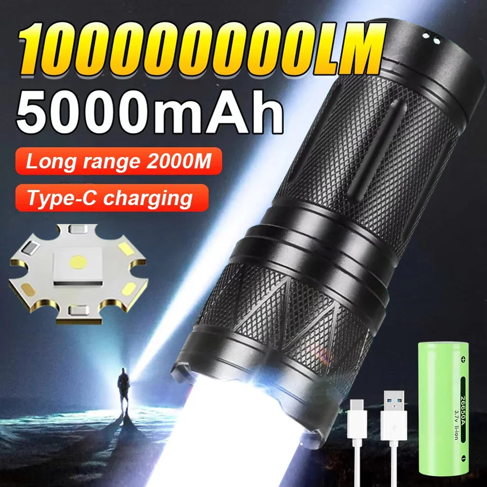 2025 New 5000mAh White Laser Flashlights 1000000LM Ultra Powerful Flashlight Zoom USB Rechargeable Lantern Outdoor Camping Torch