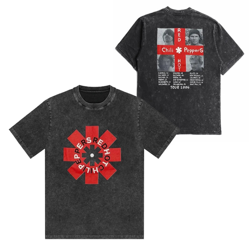 Red Hot Chili Peppers Band Vintage Washed Cotton T Shirt Men Women Hip Hop Trend Tee Short Sleeve Summer Oversized T-shirts Tops
