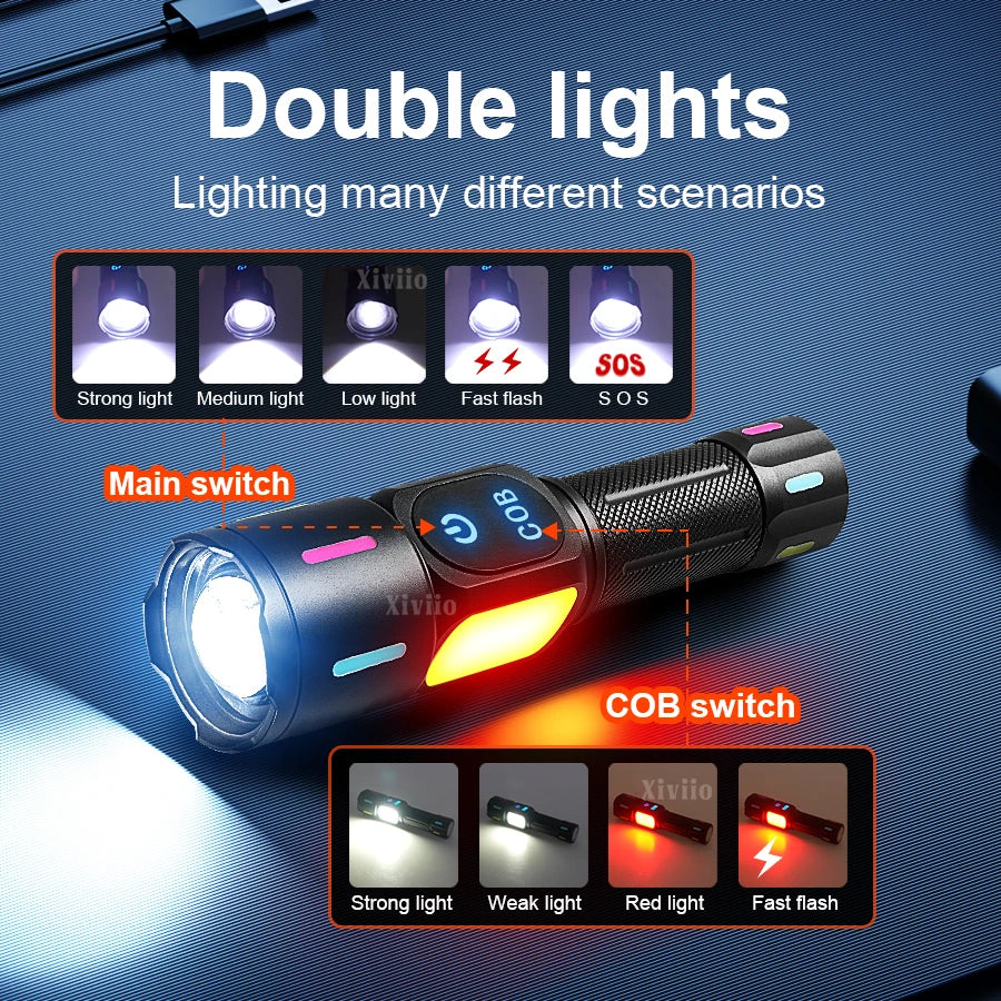 100000000 Ultra Powerful LED Flashlight Long Range 5000M Torch Light With Magnetic Suction Outdoor Lantern For Fishing Camping