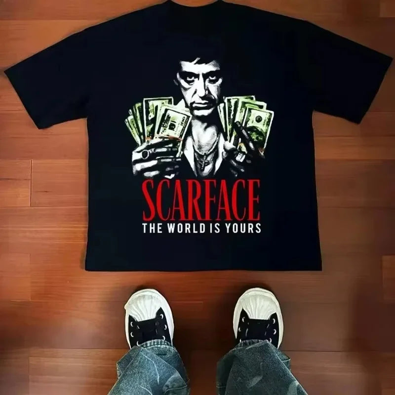 2025 Scarface Al Pacino Classic Movie American Short Sleeve Gangster Movie T-shirt Tony Men's Women Hip Hop Retro Gothic Top Tee